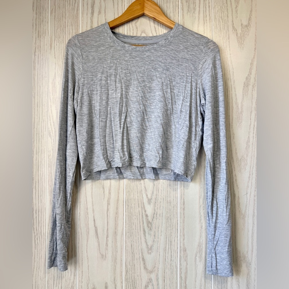 Offline by Aerie Long Sleeve Cropped Tee Heather Gray